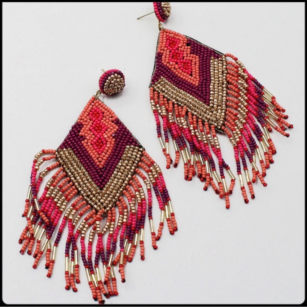 FRINGE TASSEL BEADED HANDCRAFTED STATEMENT EARRINGS #1]0